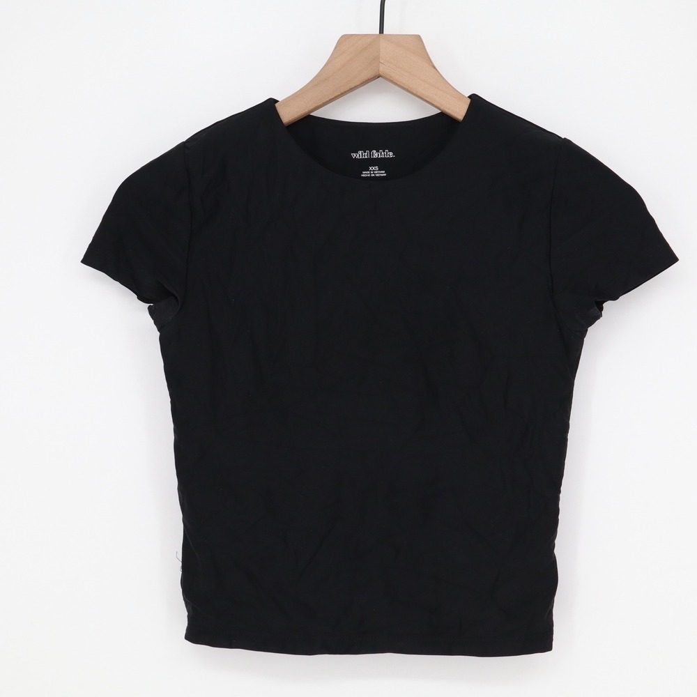Wild Fable T-Shirt Womens XXS Black Stretch Fitted Crew Neck Excellent